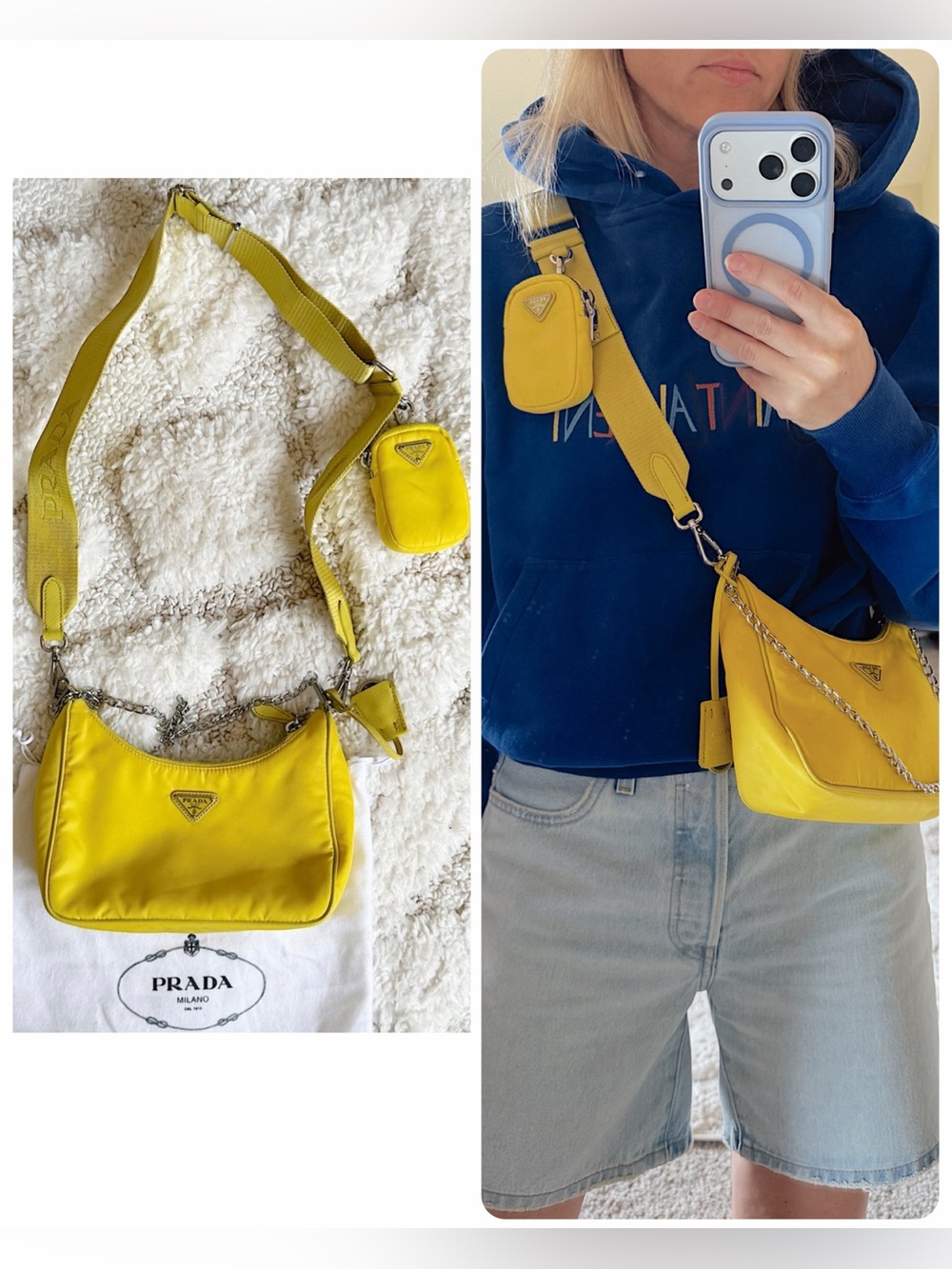 PRADA Re-Edition 2005 yellow Re-Nylon tessuto multi pochette crossbody bag